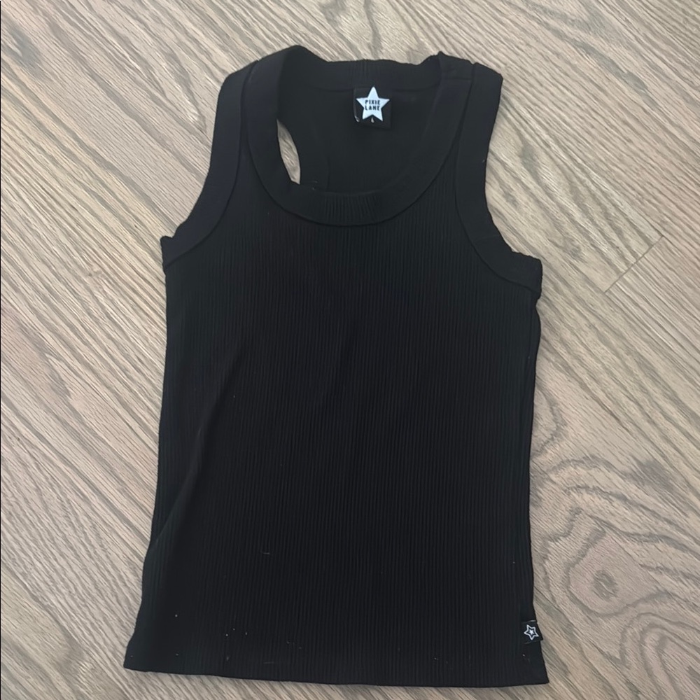 Girls PIXIE LANE Classic Black Ribbed Tank Top for Kids